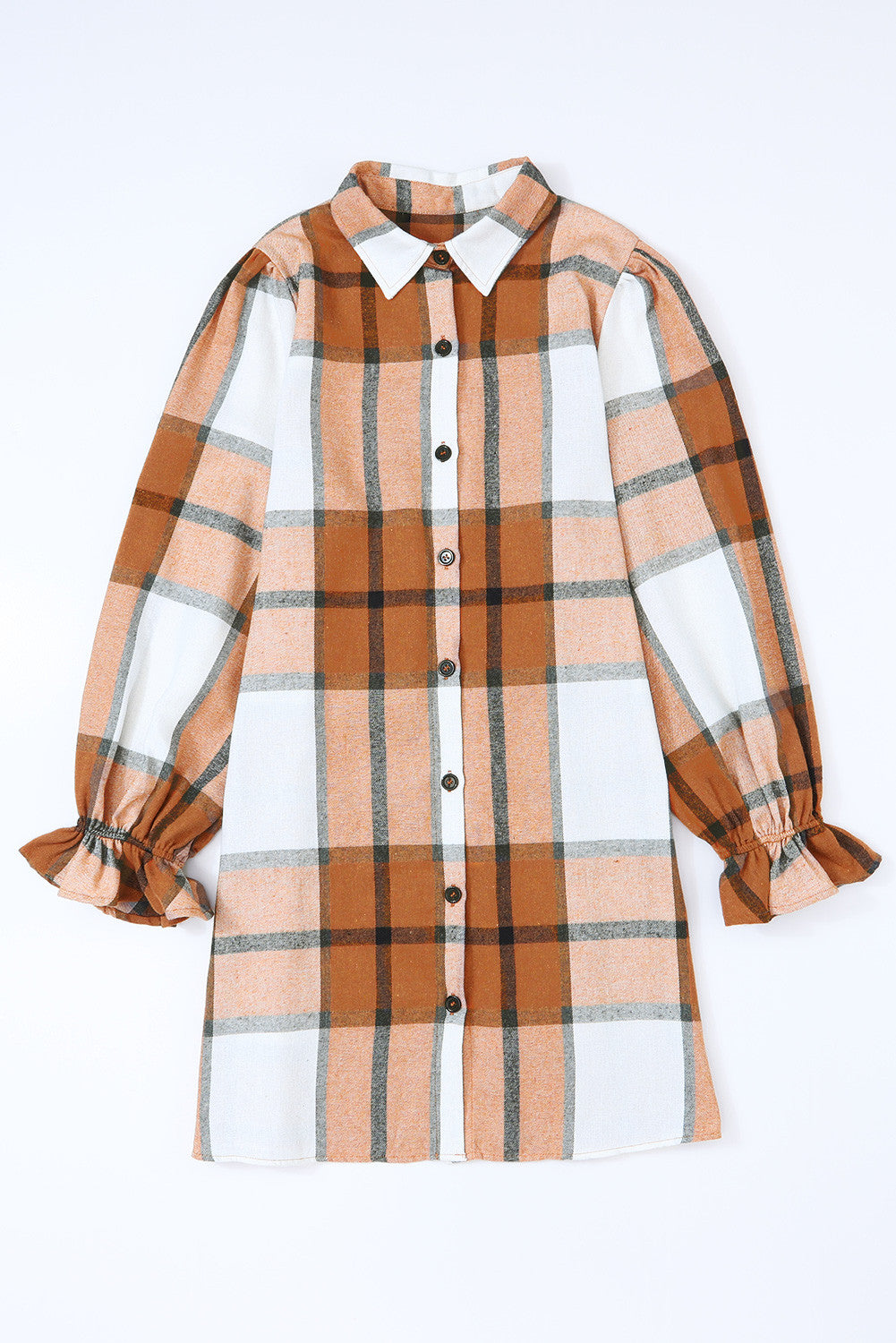 Navkolo shirt dress with khaki check pattern and neck collar