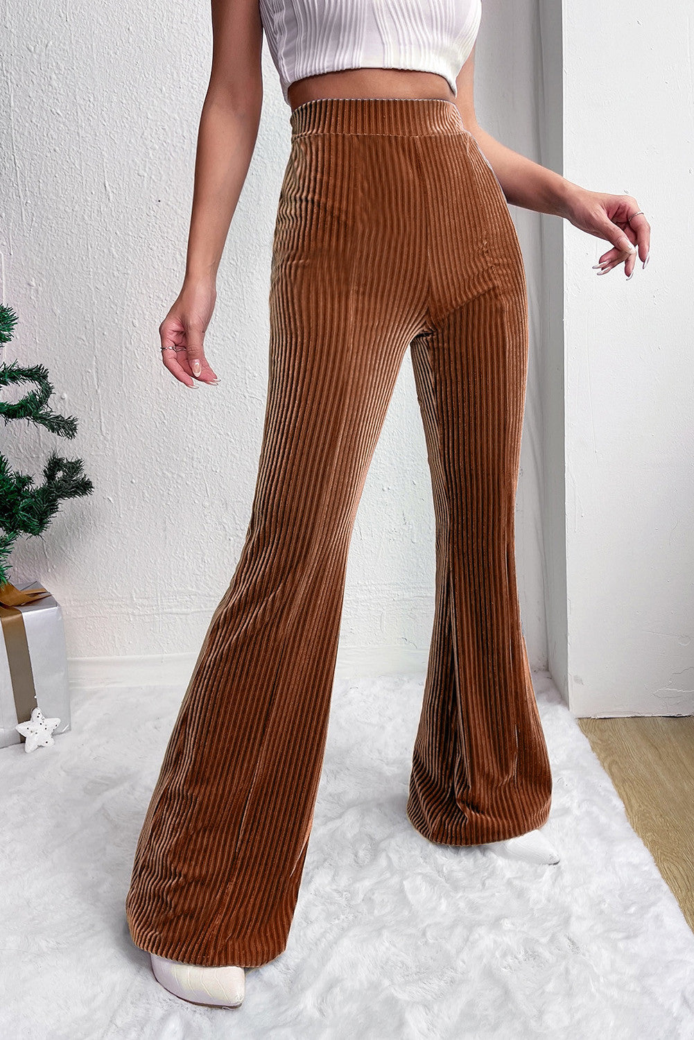 Navkolo High Waist Chestnut Corduroy Pants 