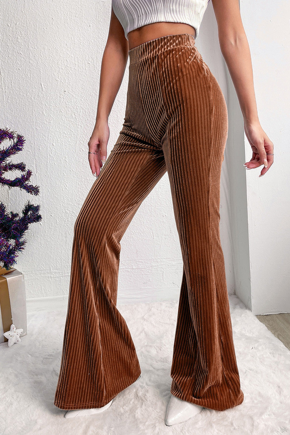 Navkolo High Waist Chestnut Corduroy Pants 