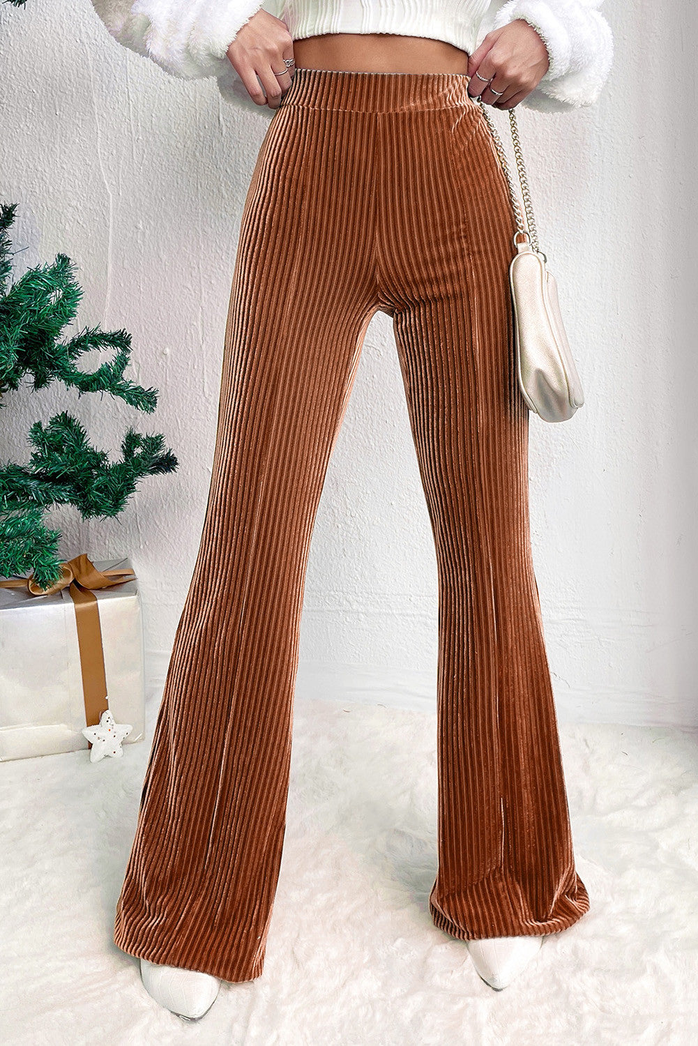 Navkolo High Waist Chestnut Corduroy Pants 